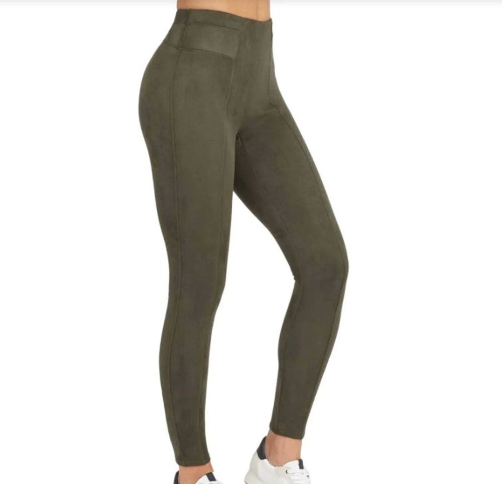 SPANX Women's Faux Suede Tummy Shaping Slim Fit Leggings Olive Green 3X NWT